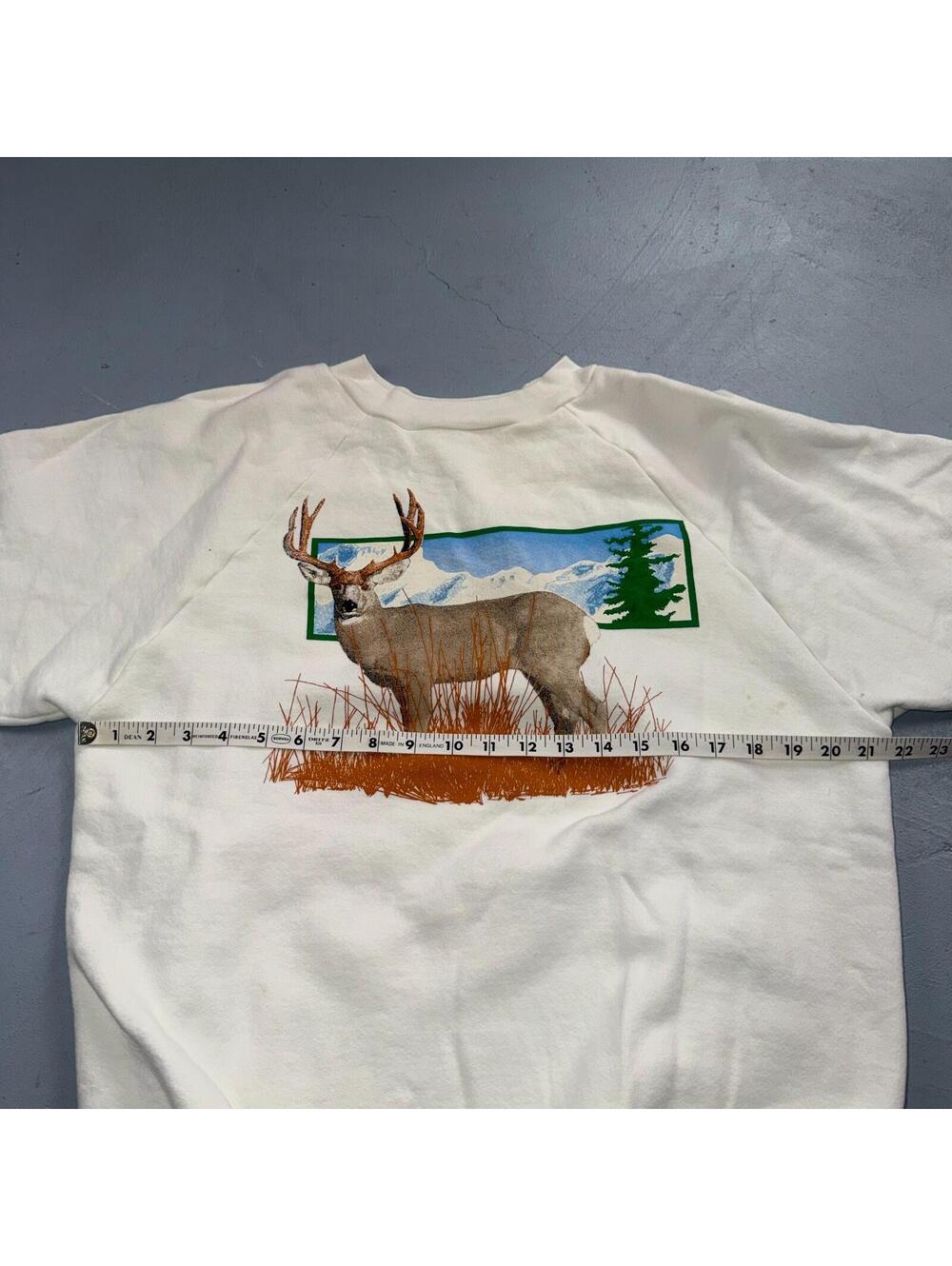 Vintage Deer Elk Wildlife Sweatshirt Mens XL White 80s Crewneck Hunting Animal - Picture 6 of 11